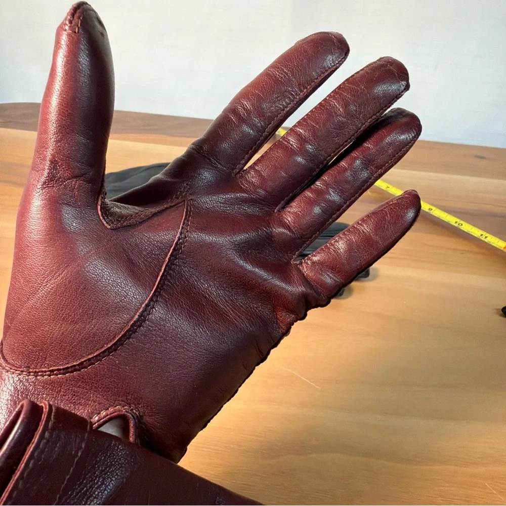 Women’s Lot (2) Gloves 100% Genuine Leather Lined Black‎ Unlink Red Sz 7 Driving